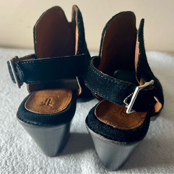 Frye Courtney Suede Black Sling Back Open Toe Heels Women’s size 6.5B - Picture 2 of 7